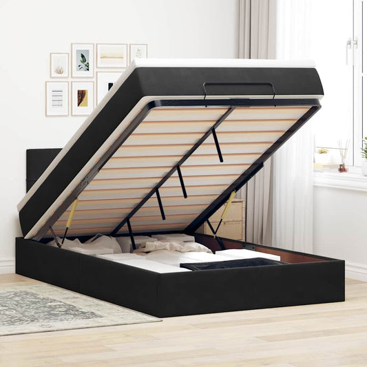 Lit ottoman avec matelas noir 120x190 cm velours