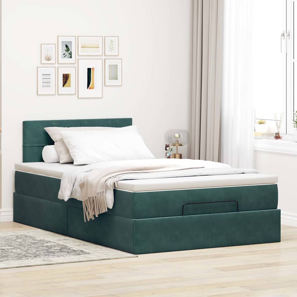 Lit ottoman avec matelas vert foncé 120x190 cm velours