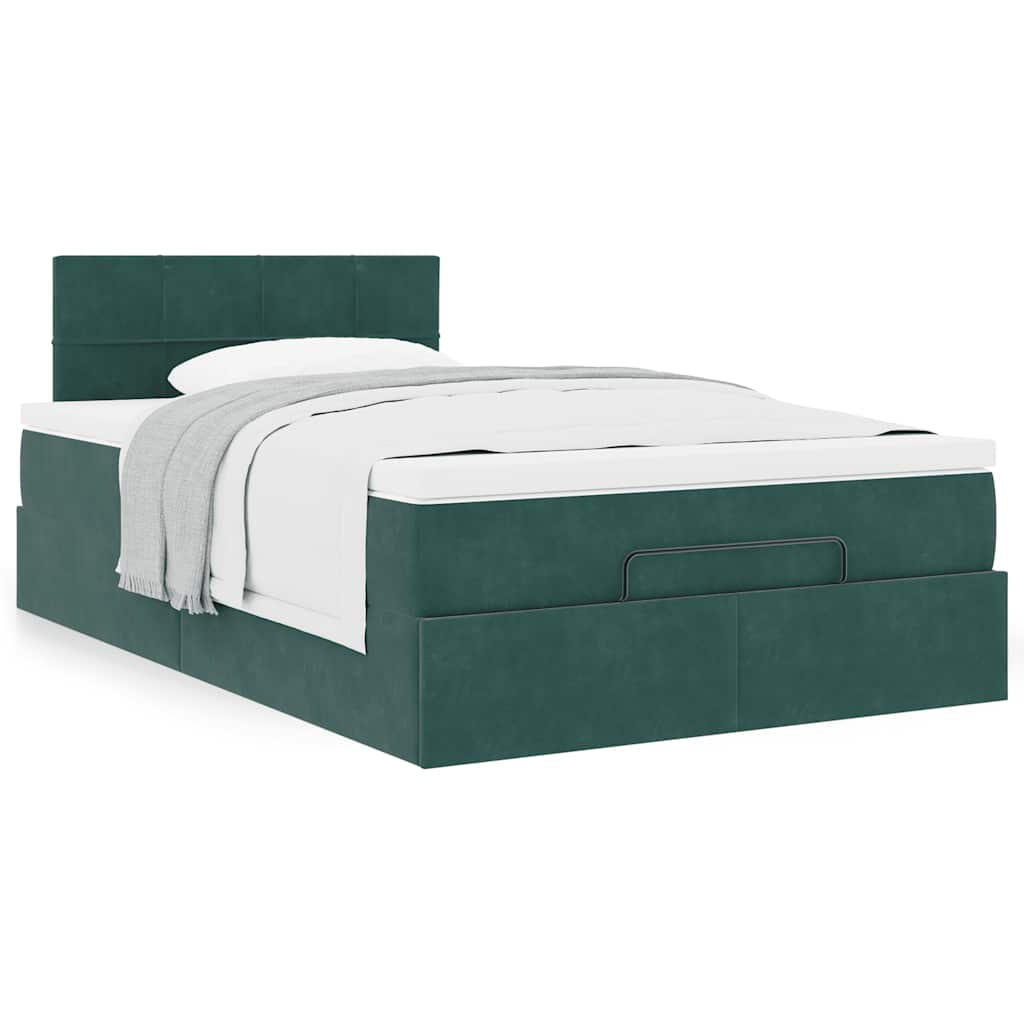 Lit ottoman avec matelas vert foncé 120x190 cm velours