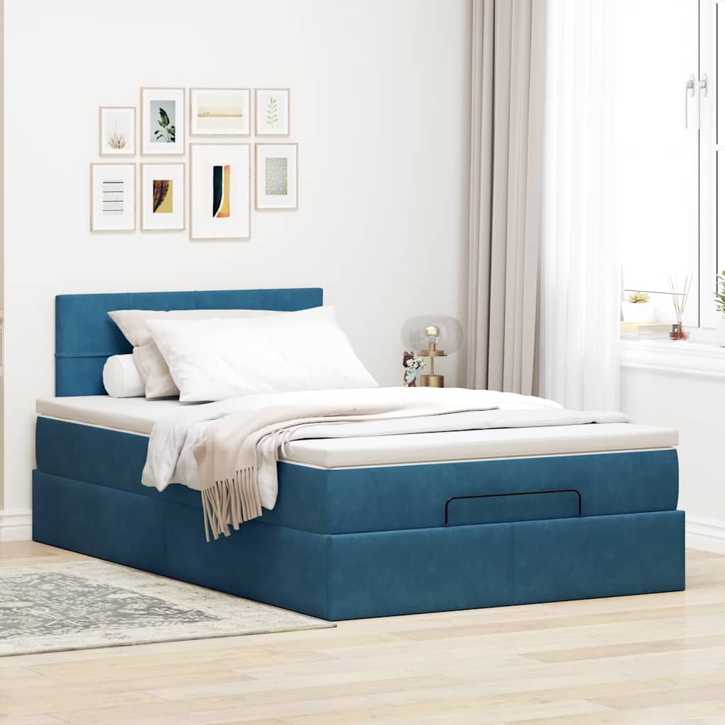 Lit ottoman avec matelas bleu foncé 120x190 cm velours