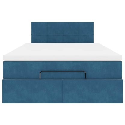 Lit ottoman avec matelas bleu foncé 120x190 cm velours