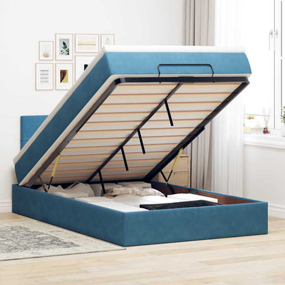 Lit ottoman avec matelas bleu foncé 120x190 cm velours