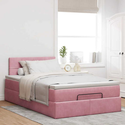 Lit ottoman avec matelas rose 120x190 cm velours