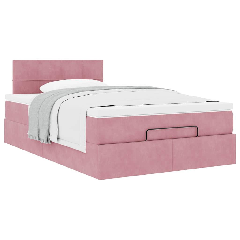 Lit ottoman avec matelas rose 120x190 cm velours