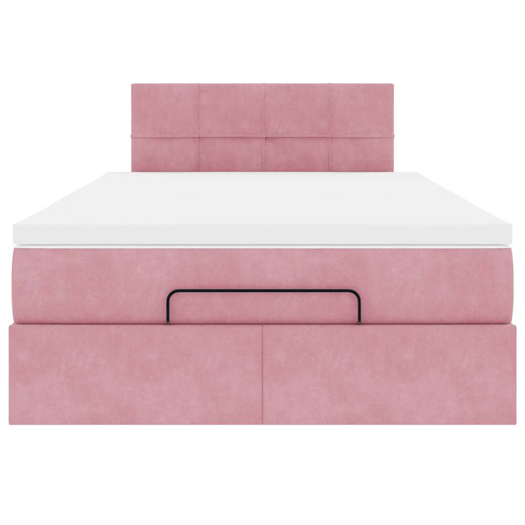 Lit ottoman avec matelas rose 120x190 cm velours