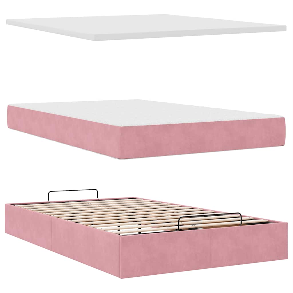 Lit ottoman avec matelas rose 120x190 cm velours