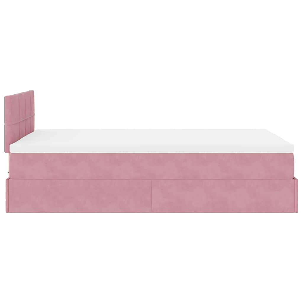 Lit ottoman avec matelas rose 120x190 cm velours