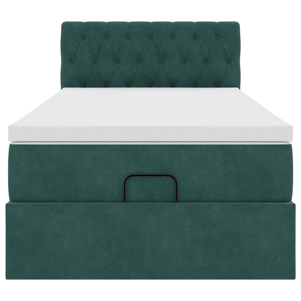 Cadre de lit ottoman avec matelas vert foncé 90x200 cm velours