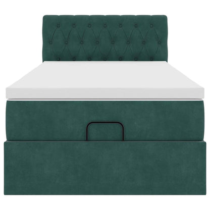 Cadre de lit ottoman avec matelas vert foncé 90x200 cm velours