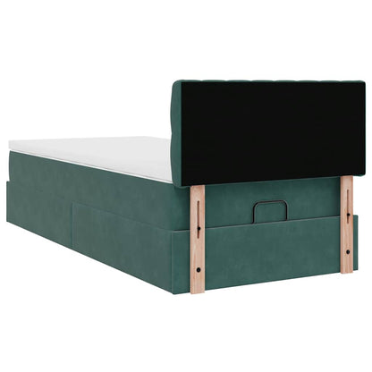 Cadre de lit ottoman avec matelas vert foncé 90x200 cm velours