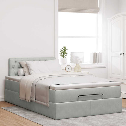 Lit ottoman avec matelas gris clair 120x190 cm velours