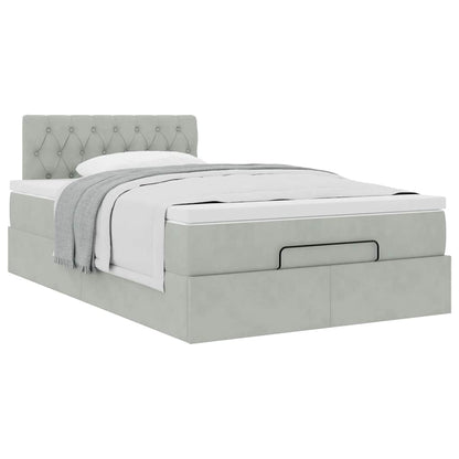 Lit ottoman avec matelas gris clair 120x190 cm velours