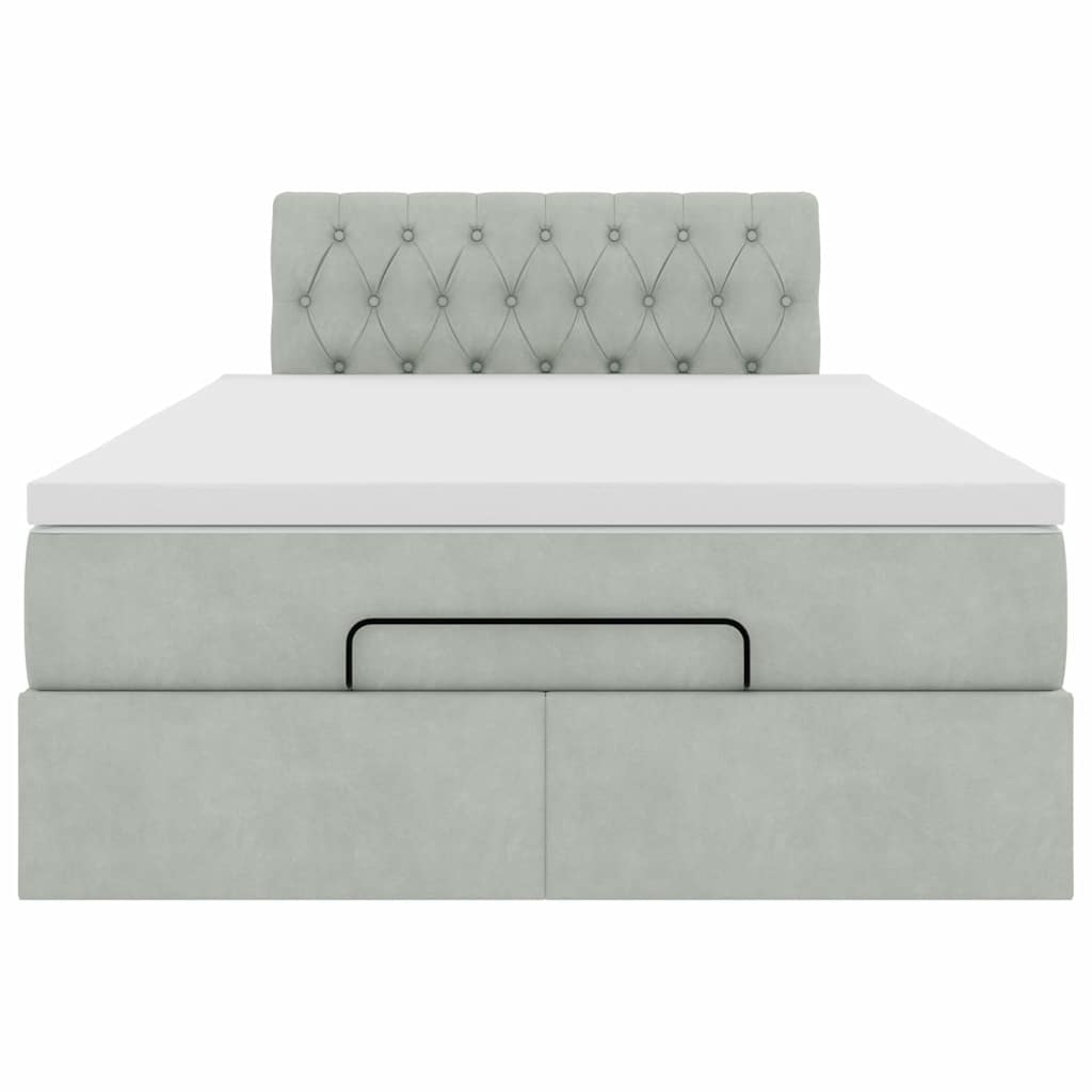 Lit ottoman avec matelas gris clair 120x190 cm velours