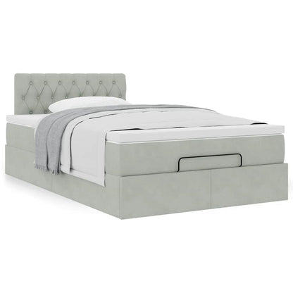 Lit ottoman avec matelas gris clair 120x190 cm velours