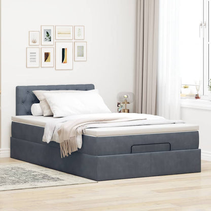 Lit ottoman avec matelas gris foncé 120x190 cm velours