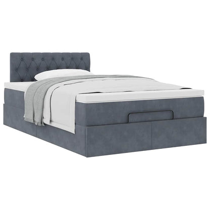 Lit ottoman avec matelas gris foncé 120x190 cm velours