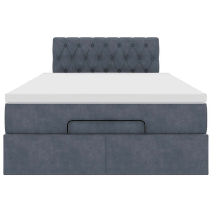 Lit ottoman avec matelas gris foncé 120x190 cm velours