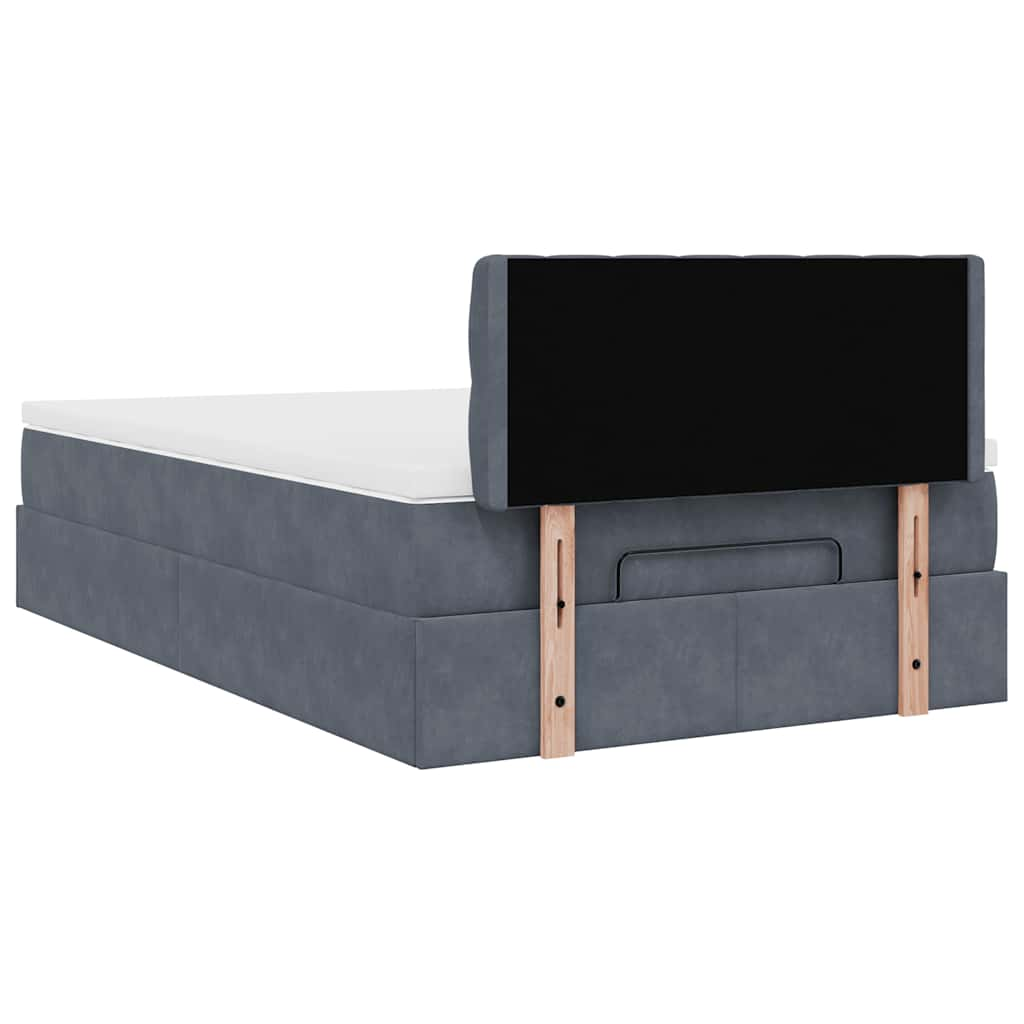 Lit ottoman avec matelas gris foncé 120x190 cm velours