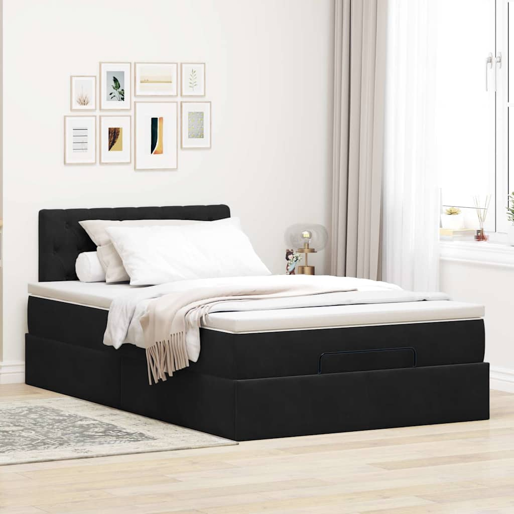 Lit ottoman avec matelas noir 120x190 cm velours