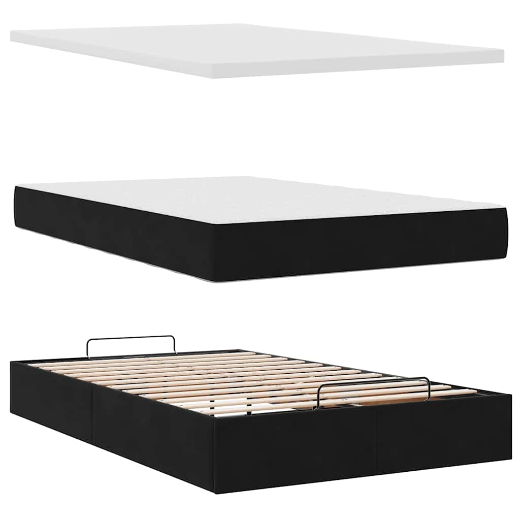 Lit ottoman avec matelas noir 120x190 cm velours