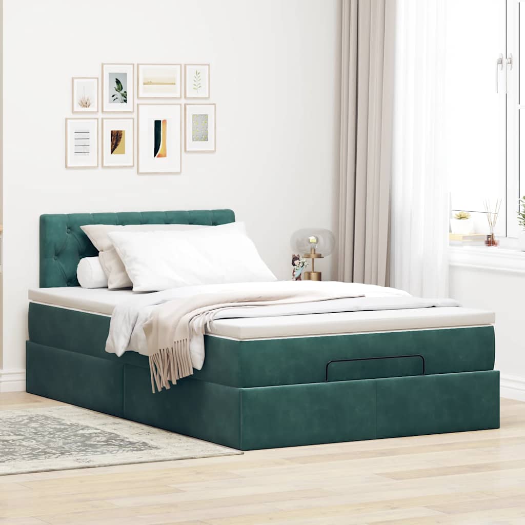 Lit ottoman avec matelas vert foncé 120x190 cm velours