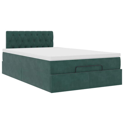 Lit ottoman avec matelas vert foncé 120x190 cm velours