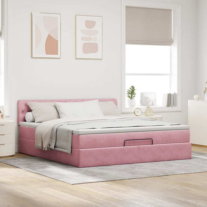 Cadre de lit ottoman avec matelas rose 180x200 cm velours