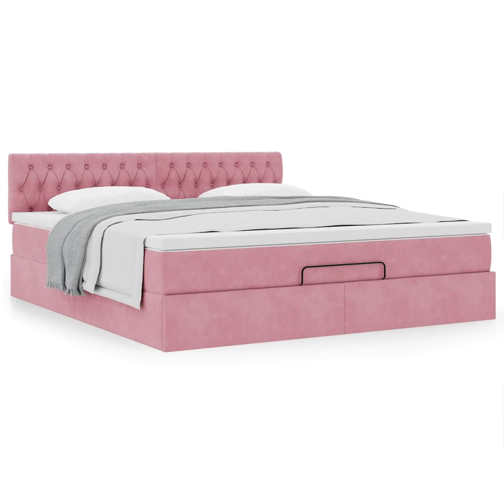 Cadre de lit ottoman avec matelas rose 180x200 cm velours