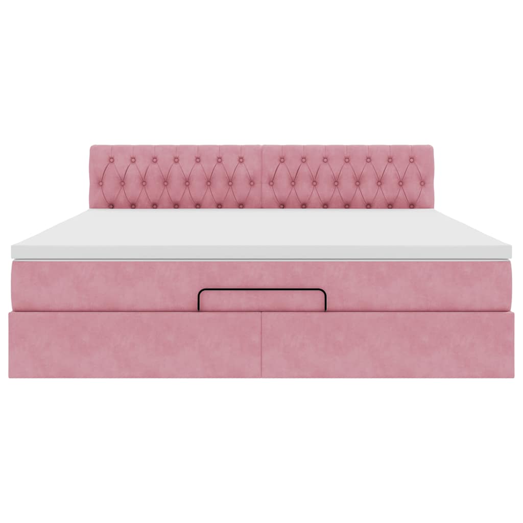 Cadre de lit ottoman avec matelas rose 180x200 cm velours