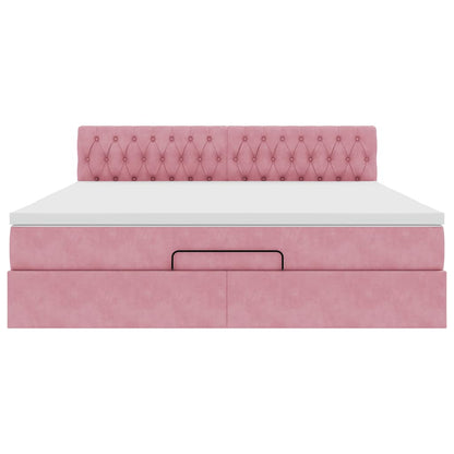 Cadre de lit ottoman avec matelas rose 180x200 cm velours