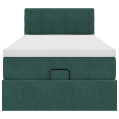 Cadre de lit ottoman avec matelas vert foncé 90x200 cm velours