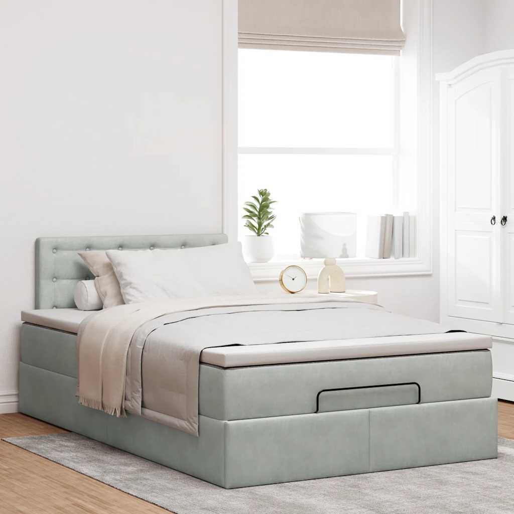 Lit ottoman avec matelas gris clair 120x190 cm velours