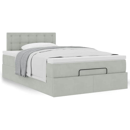 Lit ottoman avec matelas gris clair 120x190 cm velours