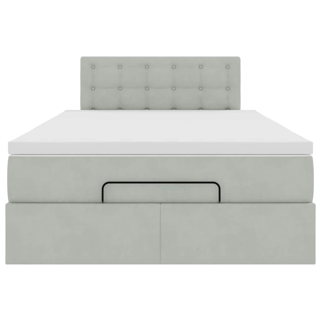 Lit ottoman avec matelas gris clair 120x190 cm velours