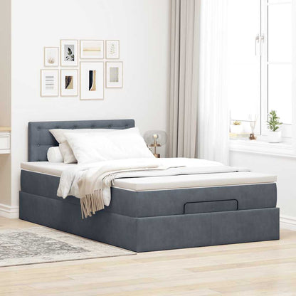 Lit ottoman avec matelas gris foncé 120x190 cm velours