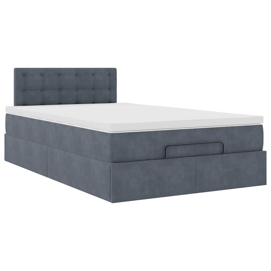 Lit ottoman avec matelas gris foncé 120x190 cm velours