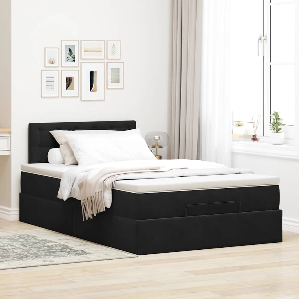 Lit ottoman avec matelas noir 120x190 cm velours