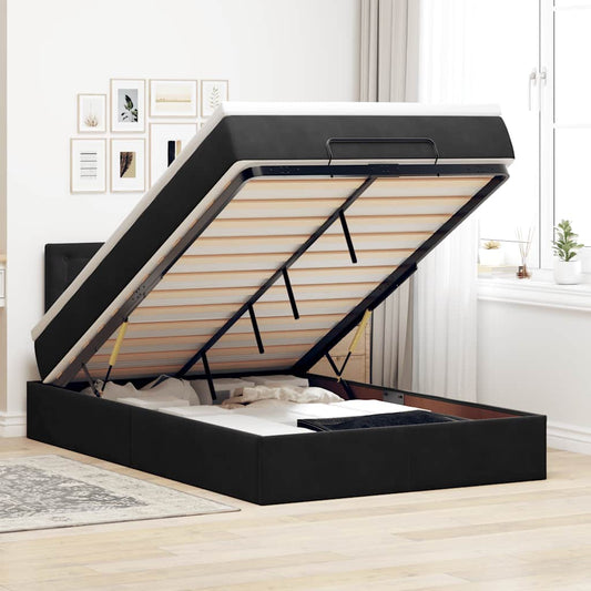 Lit ottoman avec matelas noir 120x190 cm velours