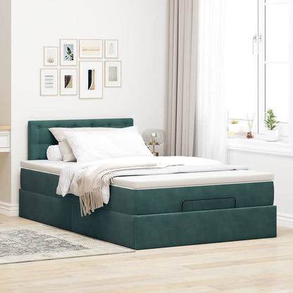 Lit ottoman avec matelas vert foncé 120x190 cm velours