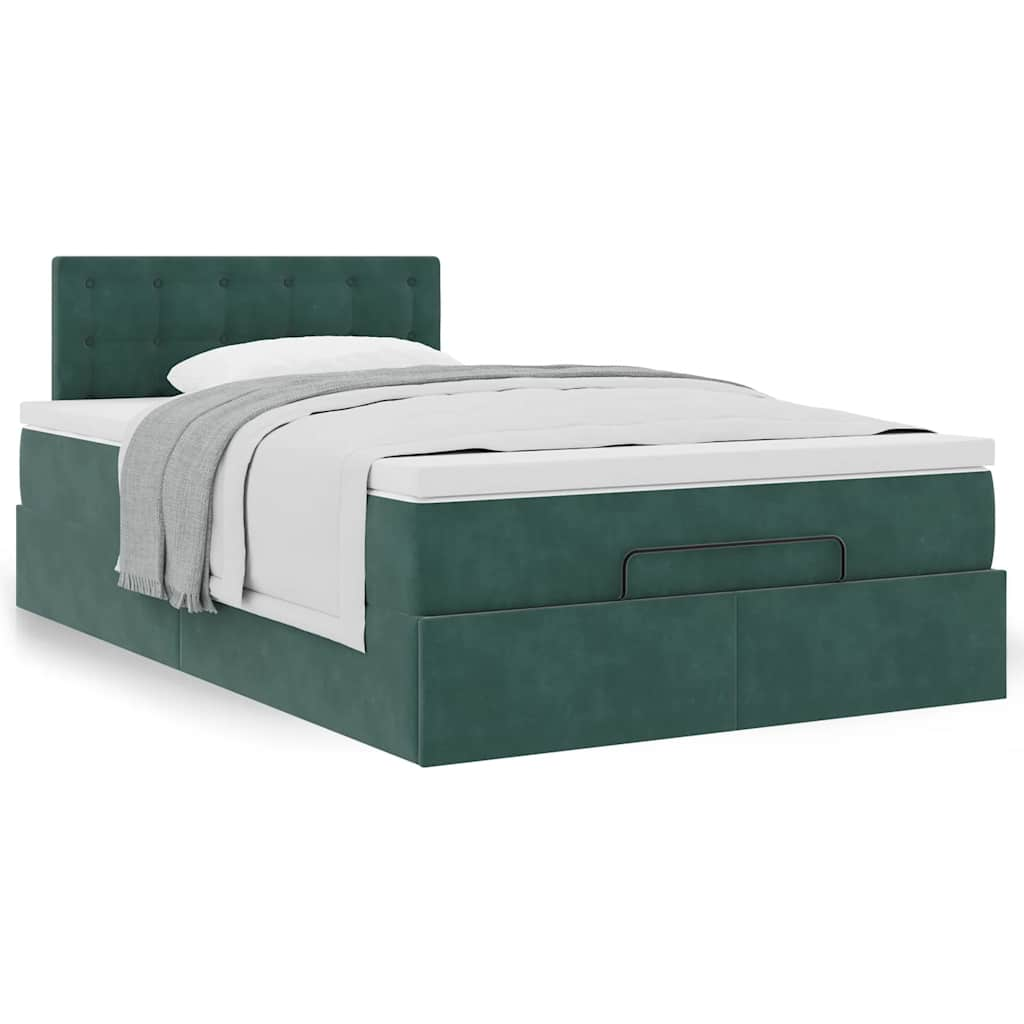 Lit ottoman avec matelas vert foncé 120x190 cm velours