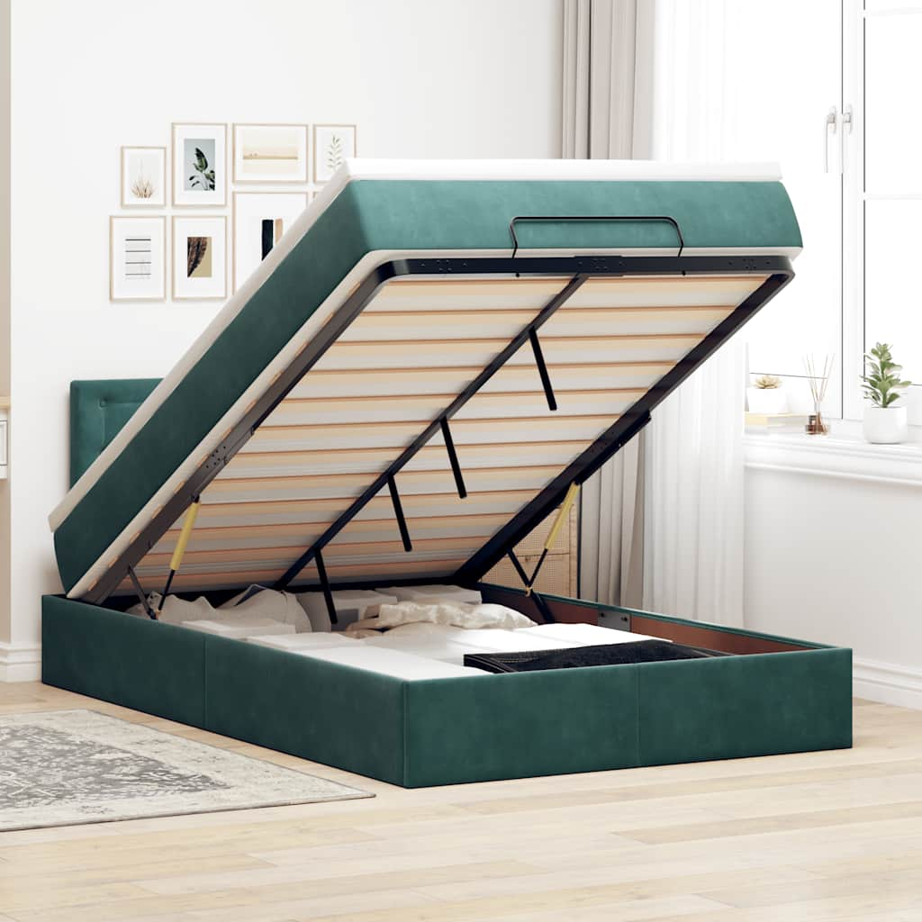 Lit ottoman avec matelas vert foncé 120x190 cm velours