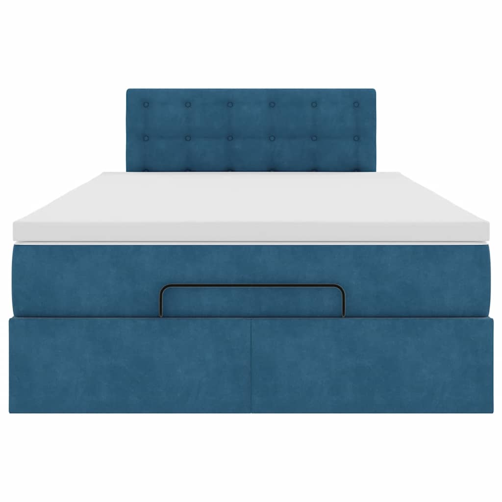 Lit ottoman avec matelas bleu foncé 120x190 cm velours