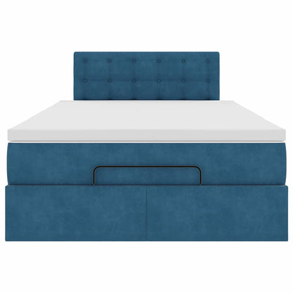 Lit ottoman avec matelas bleu foncé 120x190 cm velours