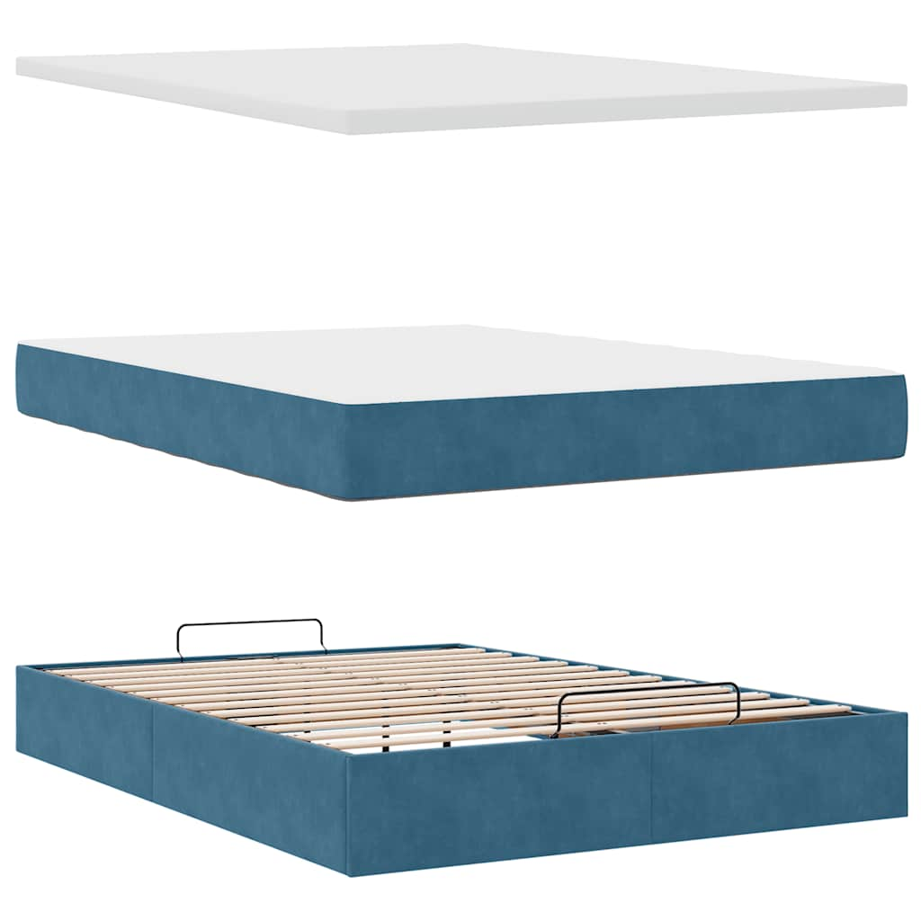 Lit ottoman avec matelas bleu foncé 120x190 cm velours