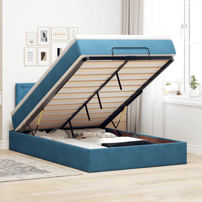 Lit ottoman avec matelas bleu foncé 120x190 cm velours