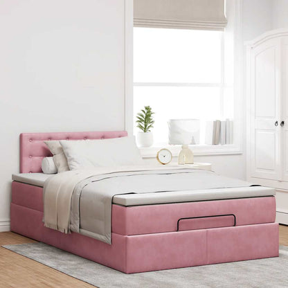 Lit ottoman avec matelas rose 120x190 cm velours