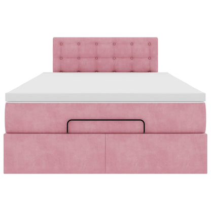 Lit ottoman avec matelas rose 120x190 cm velours