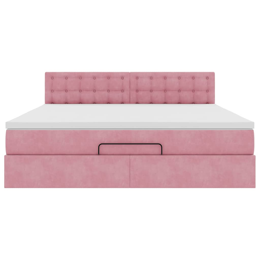 Cadre de lit ottoman avec matelas rose 180x200 cm velours