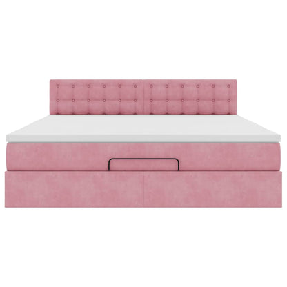 Cadre de lit ottoman avec matelas rose 180x200 cm velours