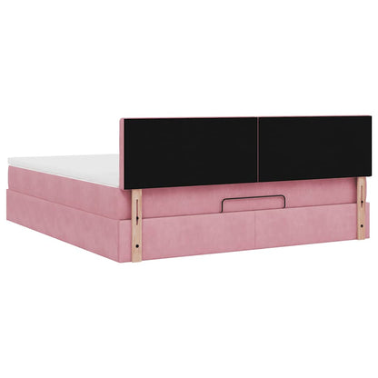 Cadre de lit ottoman avec matelas rose 180x200 cm velours